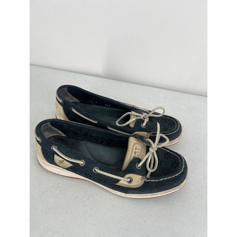 Sperry Top-Sider Womens 8.5M Navy Blue Perforated Leather Boat Shoes 9265919 - Picture 8 of 9